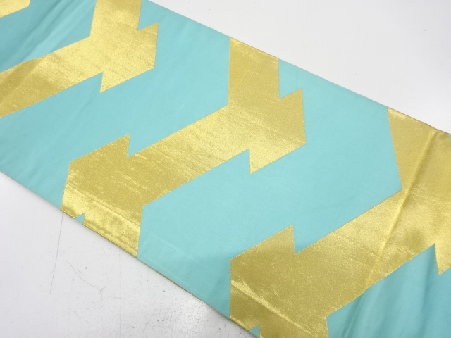 JAPANESE KIMONO / ANTIQUE MARU OBI / SILK / WOVEN GEOMETRIC PATTERN